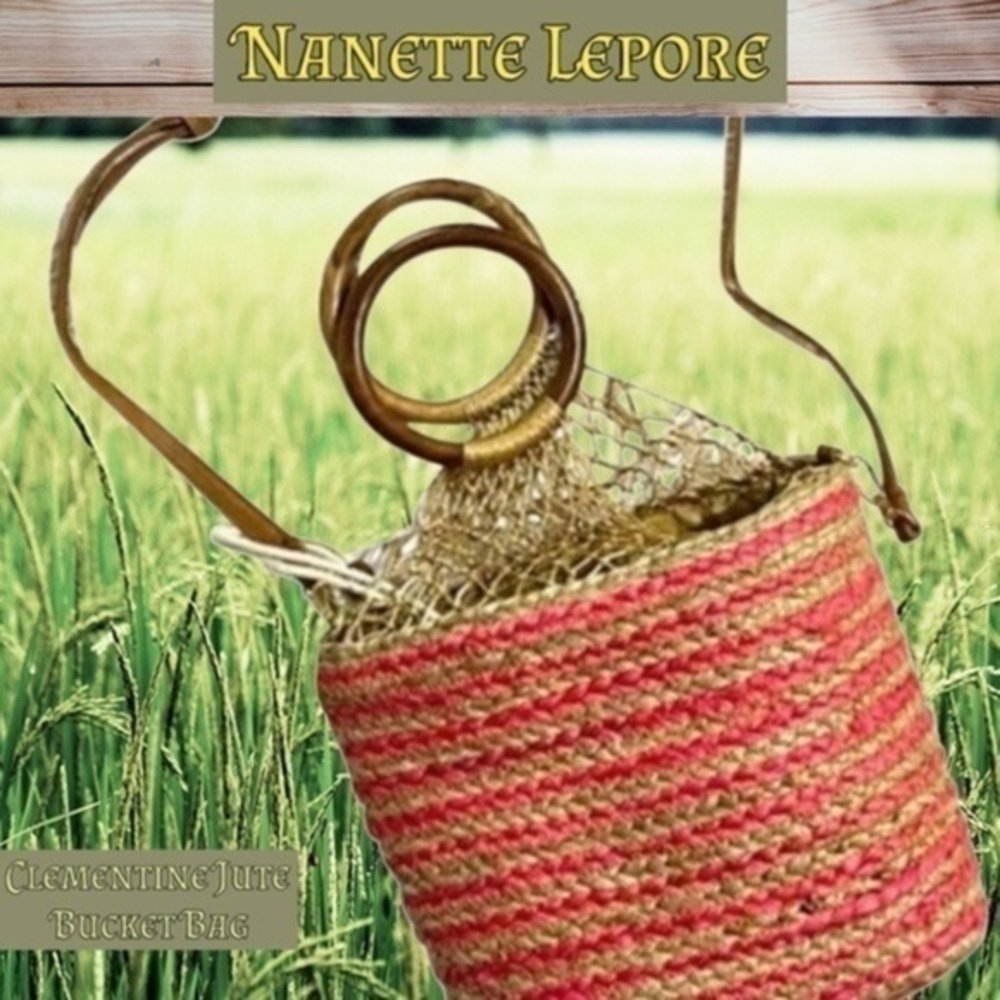 NANETTE LEPORE Clementine Handmade Striped Woven Jute Wood-Handle Bucket Bag